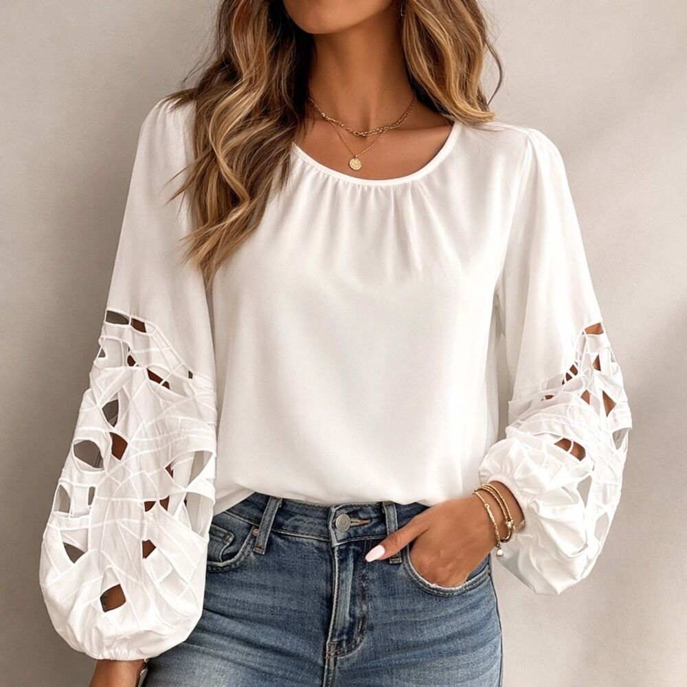 NWT Joie Top Long Sleeve Broderie Lace Blouse Ivory Crepe Women’s Size Small NEW